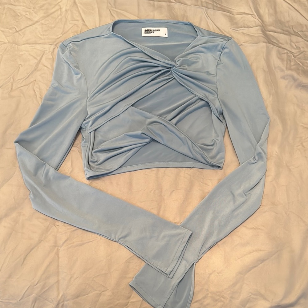 Blue Long Sleeve Twist Top - mistress rocks size small